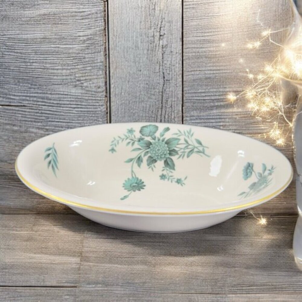 Pickard Fine‎ Porcelain Diana Pattern Oval Dish Bowl Elongated USA Green Ivory